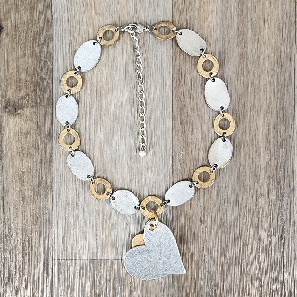 Inspirational Word‎ Heart Charm Necklace Mixed Metal Gold Silver Tone - Picture 2 of 5
